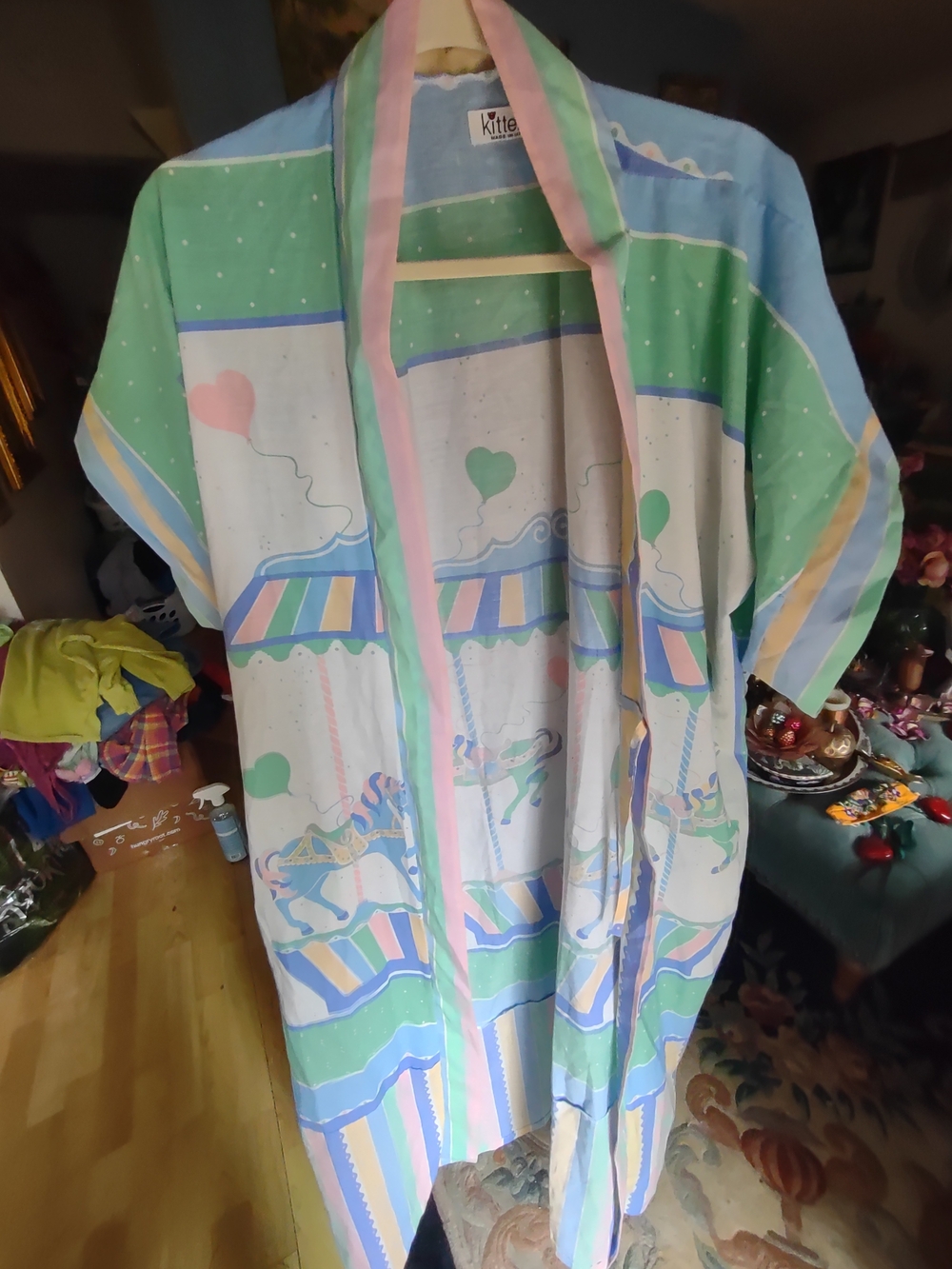 Hard To Find Pastel Carousel Pajama Robe - Green & Pink